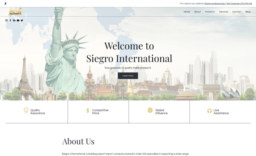 Siegro International homepage — import and export company site