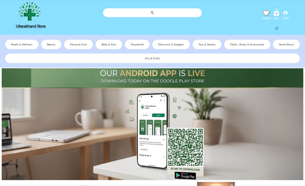 Uttarakhand Store homepage — e-commerce storefront with product categories